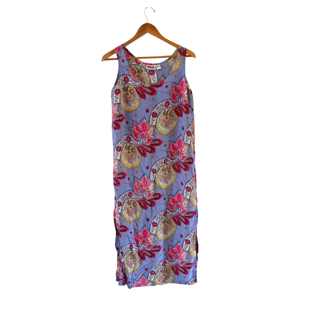 Vintage Chicos Design Silk Midi Dress Womens‎ 1/M Boho Paisley Floral Sleeveless